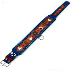 Brown-Dark Blue ''Desert Lion'' Leather Dog Collar