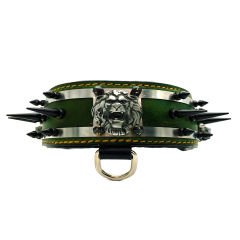 Dark Green ''Spartan'' Spiked Leather Dog Collar