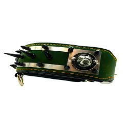 Dark Green ''Spartan'' Spiked Leather Dog Collar