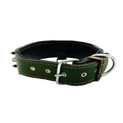 Dark Green ''Spartan'' Spiked Leather Dog Collar