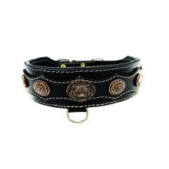 Black ''Ares'' Tiger Head Leather Dog Collar