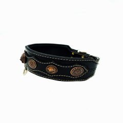 Black ''Ares'' Tiger Head Leather Dog Collar
