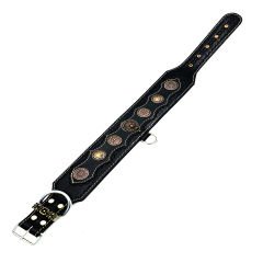 Black ''Ares'' Tiger Head Leather Dog Collar