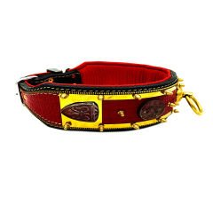Red Brass Casting Ring Leather Dog Collar