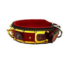 Red Brass Casting Ring Leather Dog Collar