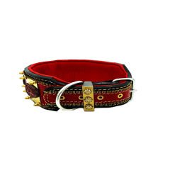 Red Brass Casting Ring Leather Dog Collar