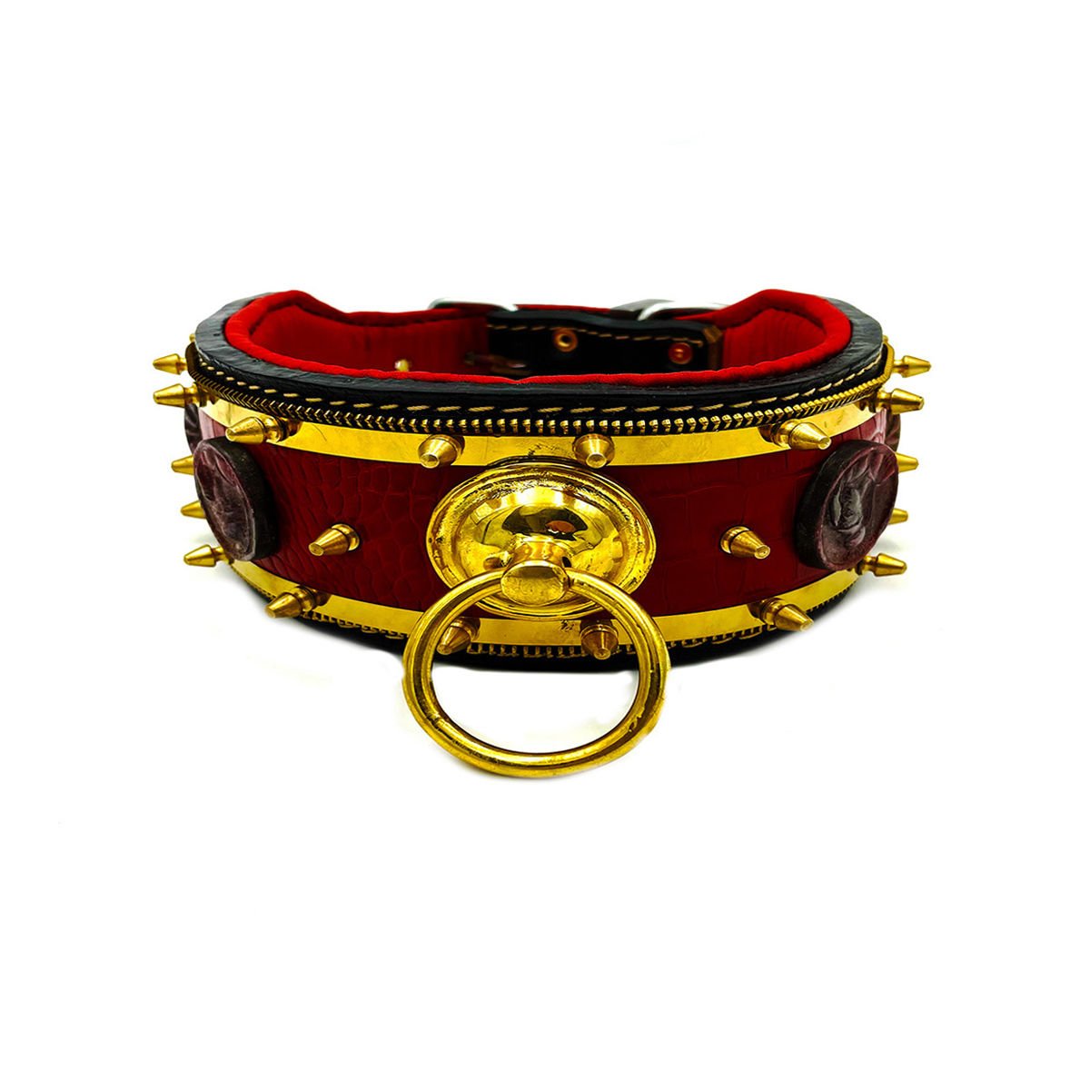 Red Brass Casting Ring Leather Dog Collar