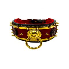 Red Brass Casting Ring Leather Dog Collar