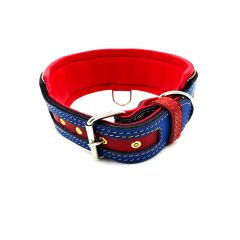 Blue-Red The ''Viking'' Spiked Leather Dog Collar