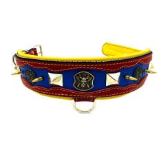 Red-Blue The ''Viking'' Spiked Leather Dog Collar