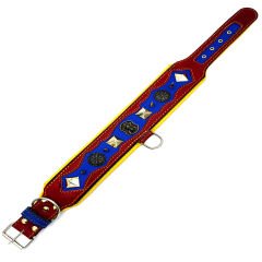 Red-Blue The ''Viking'' Spiked Leather Dog Collar