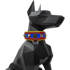Red-Blue The ''Viking'' Spiked Leather Dog Collar