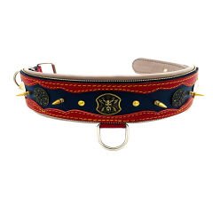 Red-Navy Blue The ''Viking'' Spiked Dog Collar