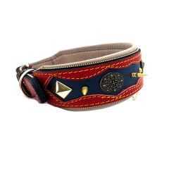 Red-Navy Blue The ''Viking'' Spiked Dog Collar