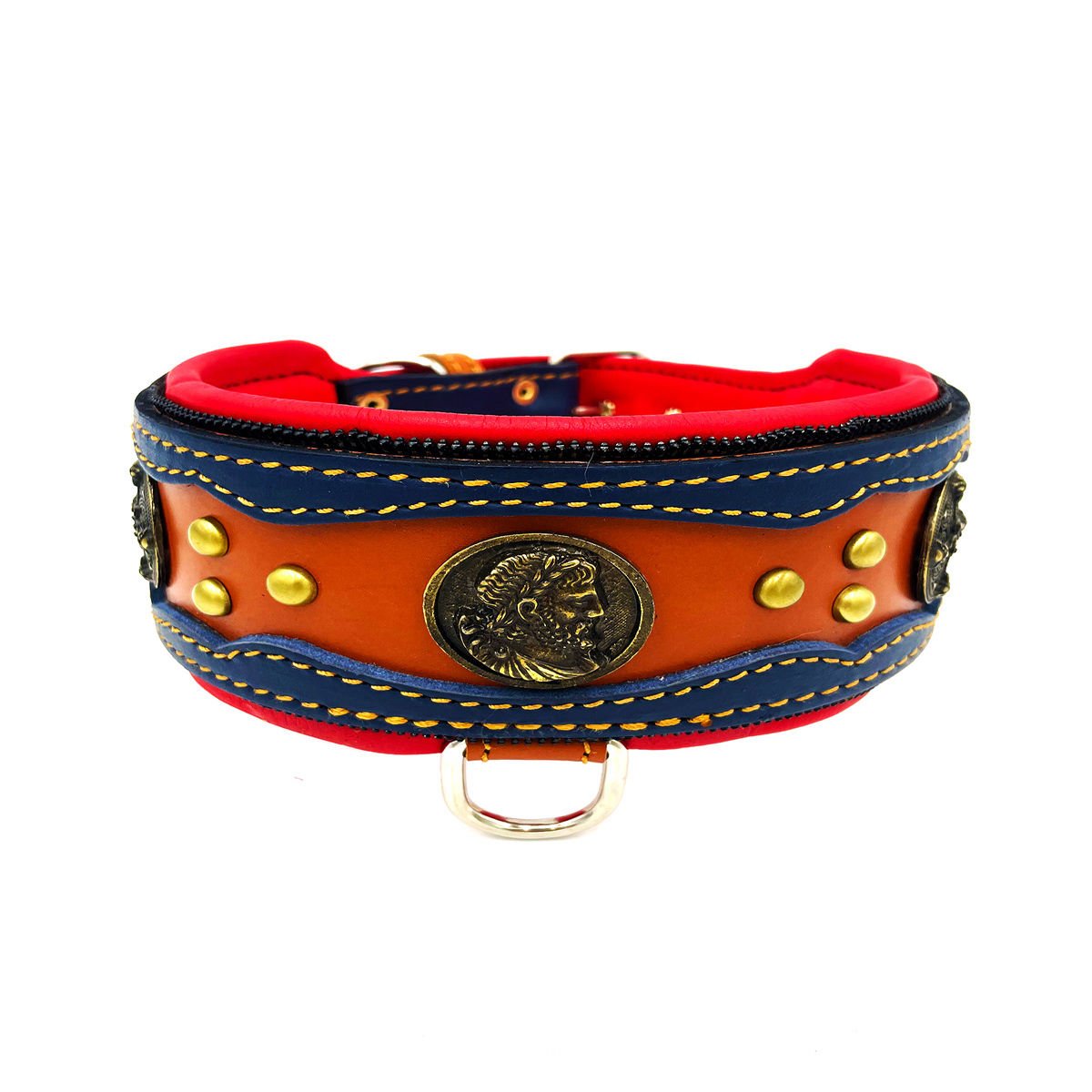 Navy Blue-Brown ''Zeus'' Leather Dog Collar