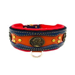 Navy Blue-Brown ''Zeus'' Leather Dog Collar