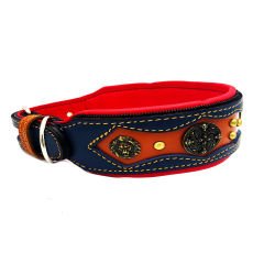 Navy Blue-Brown ''Zeus'' Leather Dog Collar