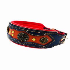 Navy Blue-Brown ''Zeus'' Leather Dog Collar