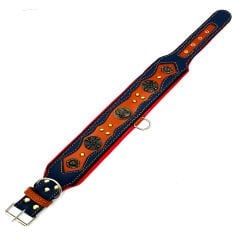 Navy Blue-Brown ''Zeus'' Leather Dog Collar