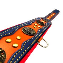 Navy Blue-Brown ''Zeus'' Leather Dog Collar
