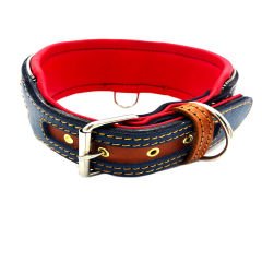 Navy Blue-Brown ''Zeus'' Leather Dog Collar