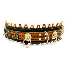 Brown-Khaki ''Ancient'' Leather Dog Collar