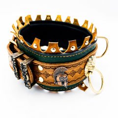 Brown-Khaki ''Ancient'' Leather Dog Collar