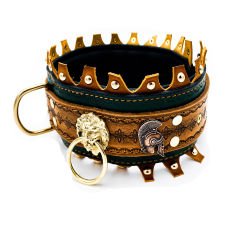 Brown-Khaki ''Ancient'' Leather Dog Collar