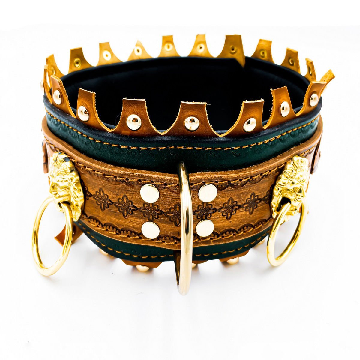 Brown-Khaki ''Ancient'' Leather Dog Collar