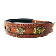 Brown ''Ancient Rome'' Leather Dog Collar