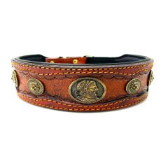 Brown ''Ancient Rome'' Leather Dog Collar