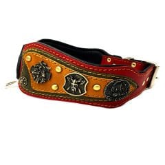 Red The ''Viking'' Leather Dog Collar