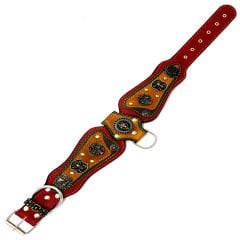 Red The ''Viking'' Leather Dog Collar