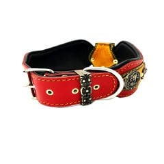 Red The ''Viking'' Leather Dog Collar