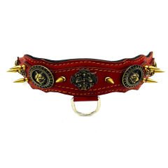 Red ''Fenrir'' Spiked Leather Dog Collar