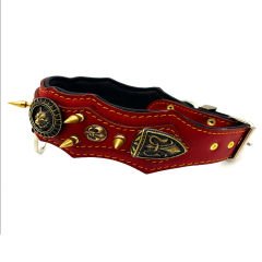 Red ''Fenrir'' Spiked Leather Dog Collar