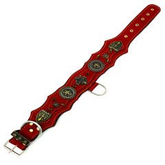 Red ''Fenrir'' Spiked Leather Dog Collar