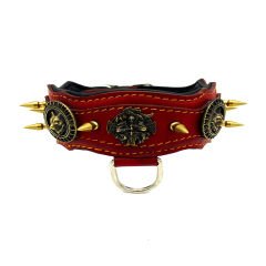 Red ''Fenrir'' Spiked Leather Dog Collar