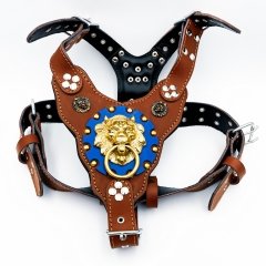 Brown ''Nemean'' Lion Head Leather Dog Harness