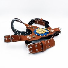 Brown ''Nemean'' Lion Head Leather Dog Harness