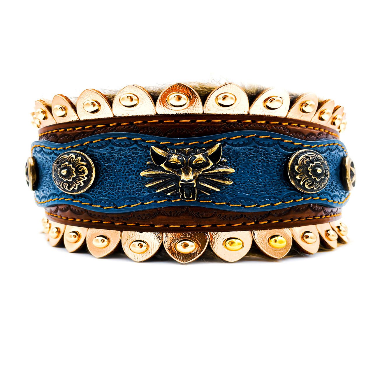 Blue ''Huge'' Wolf Head Dog Collar