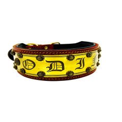 Yellow Mjolnir ''Odin'' Leather Dog Collar