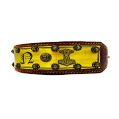 Yellow Mjolnir ''Odin'' Leather Dog Collar