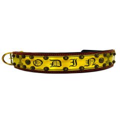 Yellow Mjolnir ''Odin'' Leather Dog Collar