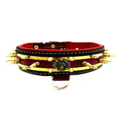 Red ''Cerberus'' Spiked Leather Dog Collar
