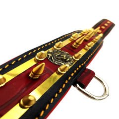 Red ''Cerberus'' Spiked Leather Dog Collar
