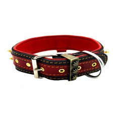 Red ''Cerberus'' Spiked Leather Dog Collar