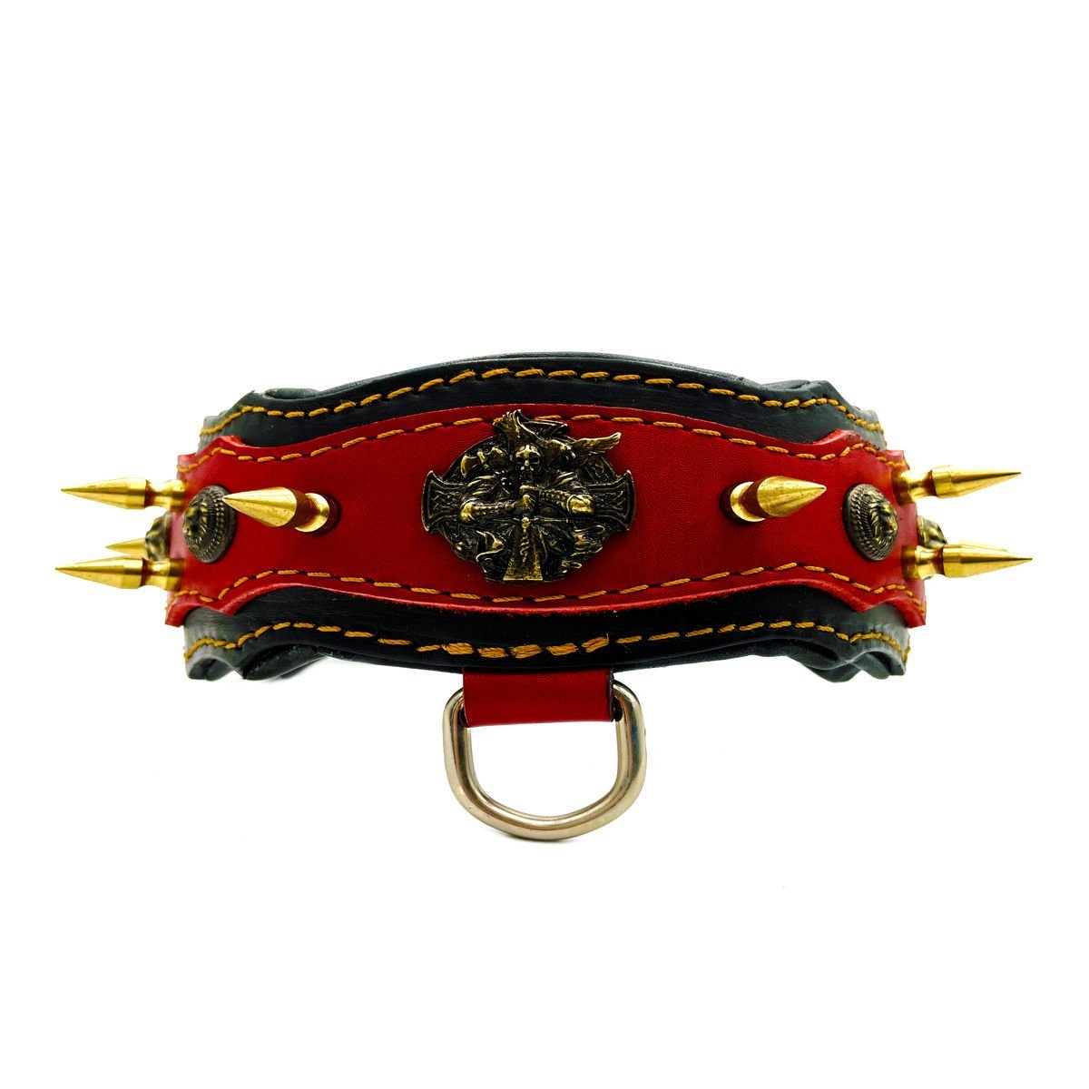 Red-Black ''Athena'' Spiked Leather Dog Collar