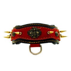 Red-Black ''Athena'' Spiked Leather Dog Collar