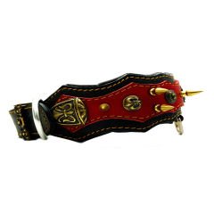 Red-Black ''Athena'' Spiked Leather Dog Collar